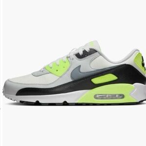 Nike Men's Air Max 90 White/Patricle Grey Neon Green Accents